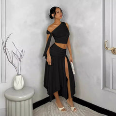 date night outfit Style Spring New Women's Clothing New Sexy Navel Vest High Waist Sheath Skirt Set