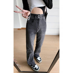 2000s fashion Retro High Waist Straight Jeans Women's Autumn New Narrow Wide Leg Pants Black Gray Slimming Pipe Pants