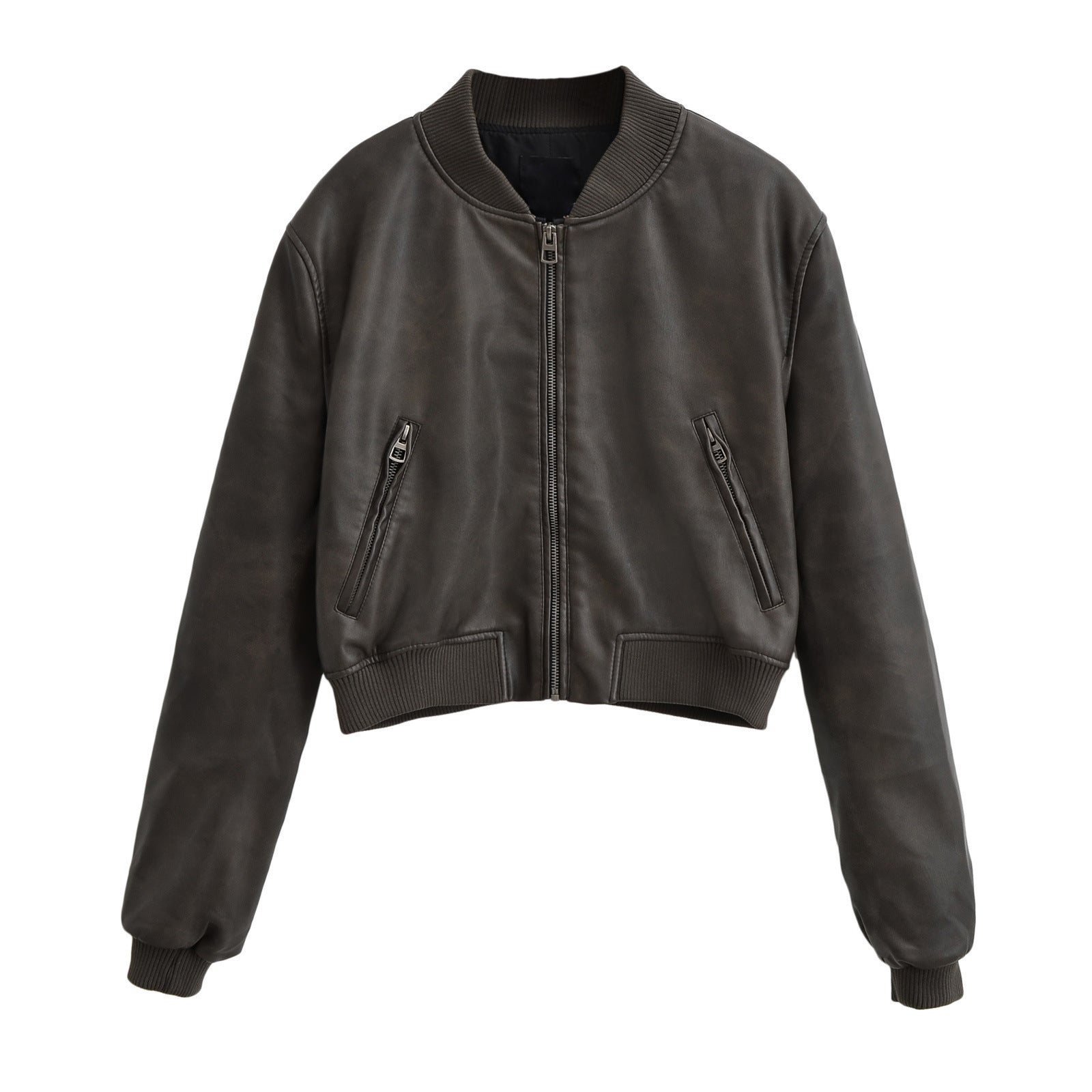 90s fashion Retro PU Leather Women's Autumn New American Hot Girl Motorcycle Style Short Stand Collar Baseball Jacket Jacket