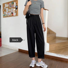 business casual outfits Pants for Female Students Korean Style Autumn Wide-Leg Pants Slimming Cropped Pants Loose Casual Pants Straight Pants Black Suit Pants