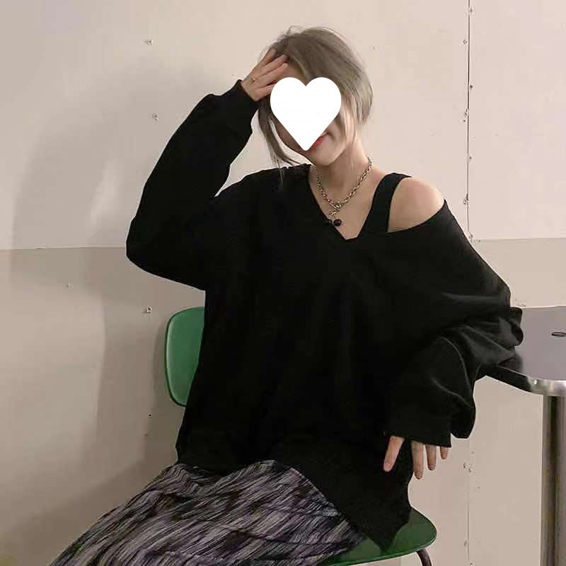 fall outfits Niche off-the-Shoulder Strap Sweater Women's Spring and Autumn Thin Loose Lazy Style Long Sleeve Top Coat