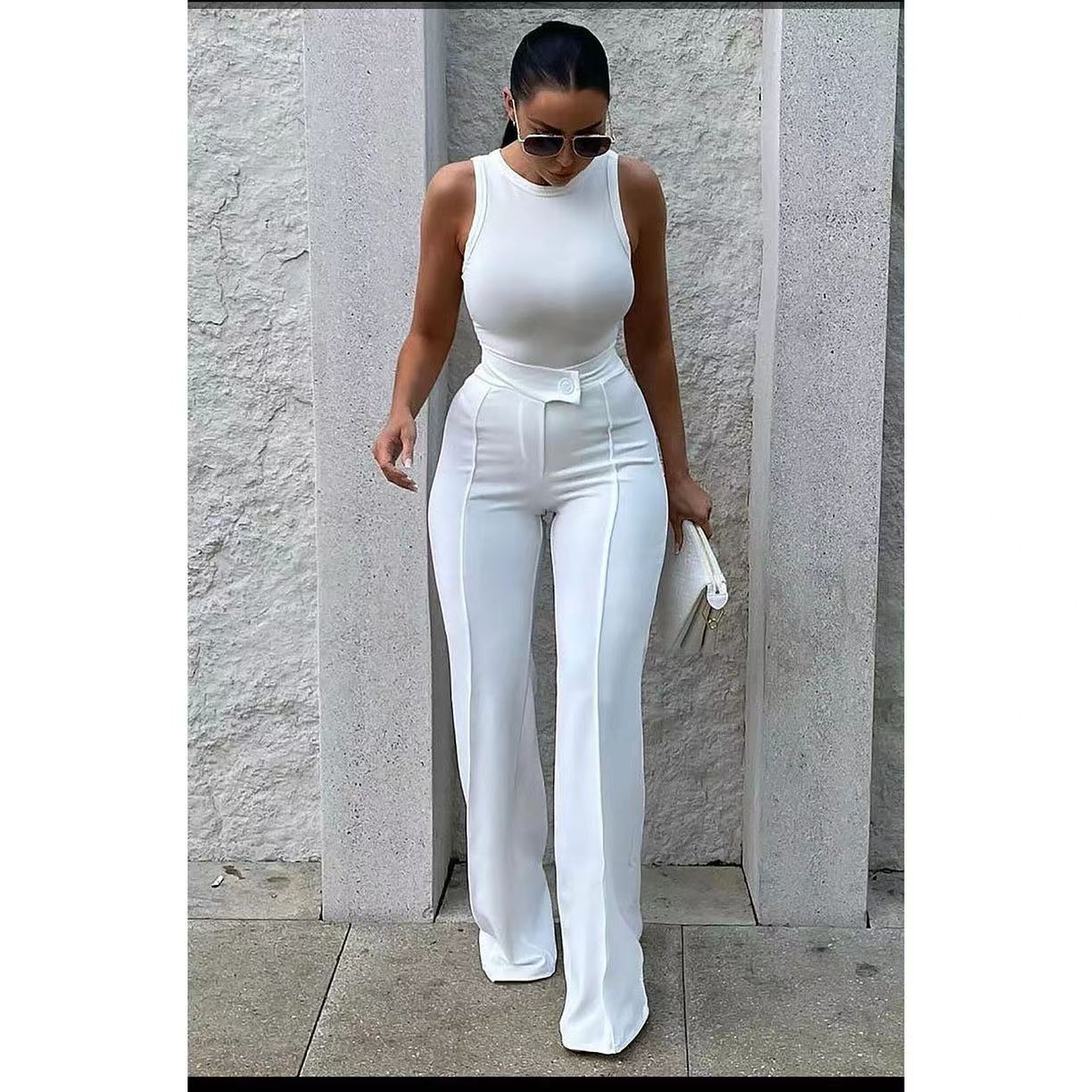 outfit 2024 Spring New Women's Clothing Sexy Hot Girl Temperament Slimming White High Waist Straight Pants Quick Sale