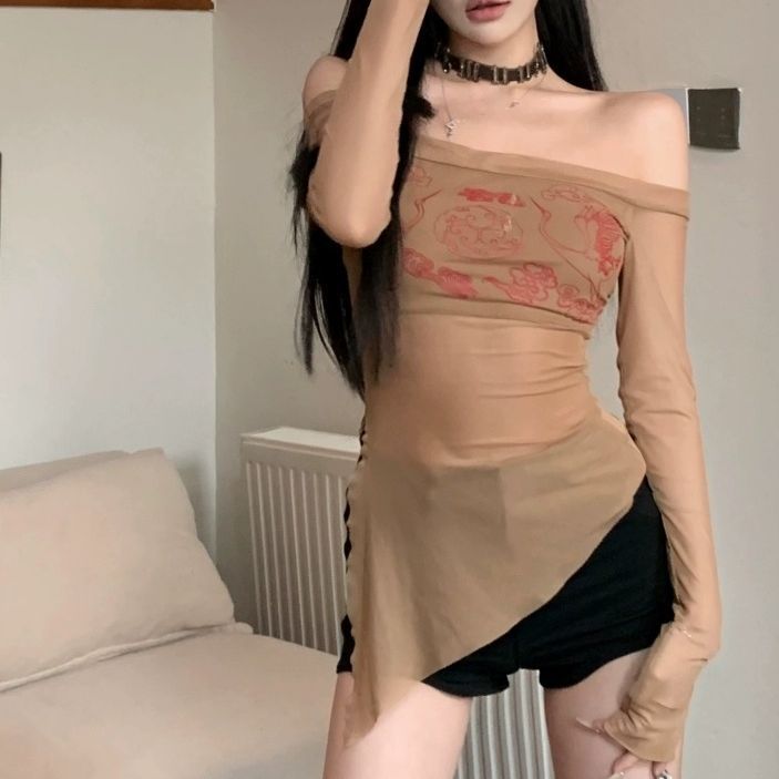 discover style ideas Summer and Autumn Women's Clothing New Y2g American Retro Pure Hot Girl Slim Thin Long Sleeve T-shirt Top