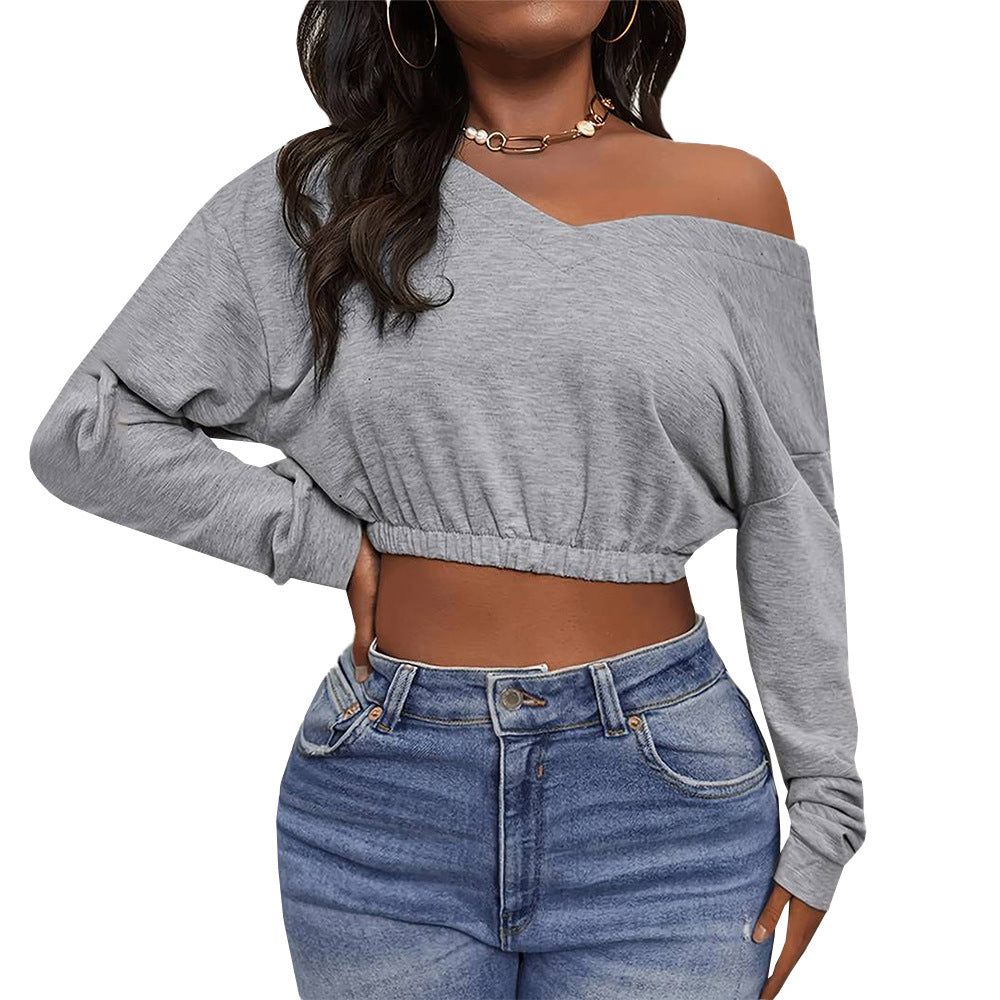 fashion outfits Autumn and Winter Women's Sexy V-neck Top T-shirt Casual Sports Fashion Cropped Sweater