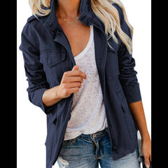 masculine men Outside Spring and Autumn Slim Fashion Hipster Solid Color Loose Zipper Multi-Pocket Jacket Women's Coat