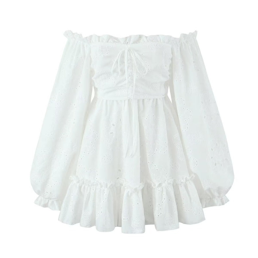 fruitful fashion dress to impress Autumn New Lantern Sleeve Embroidered off-Shoulder Backless Long Sleeve Dress Skirt