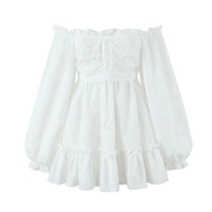 fruitful fashion dress to impress Autumn New Lantern Sleeve Embroidered off-Shoulder Backless Long Sleeve Dress Skirt