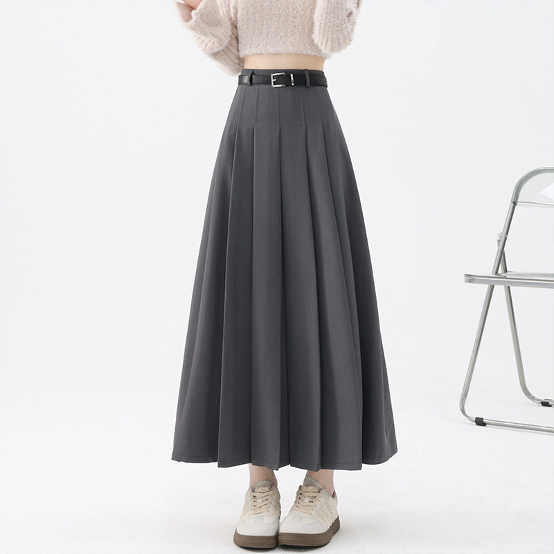outfit ideas Skirt Women's Autumn and Winter High Waist Slimming Pleated Skirt Belt Large Swing High Waist Suit Elegant Fashion Mid-Length Skirt