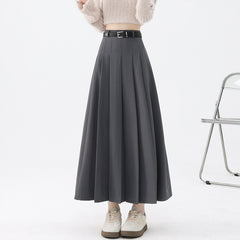 outfit ideas Skirt Women's Autumn and Winter High Waist Slimming Pleated Skirt Belt Large Swing High Waist Suit Elegant Fashion Mid-Length Skirt