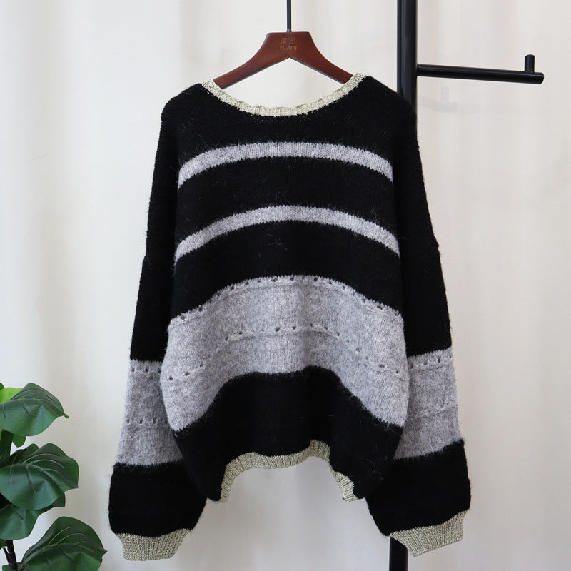 lookbook outfits Contrast Color Striped Sweater Top 2024 Autumn and Winter New Korean Style Loose Retro Japanese Style Soft Glutinous Sweater Pullover for Women