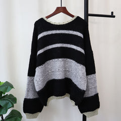 lookbook outfits Contrast Color Striped Sweater Top 2024 Autumn and Winter New Korean Style Loose Retro Japanese Style Soft Glutinous Sweater Pullover for Women