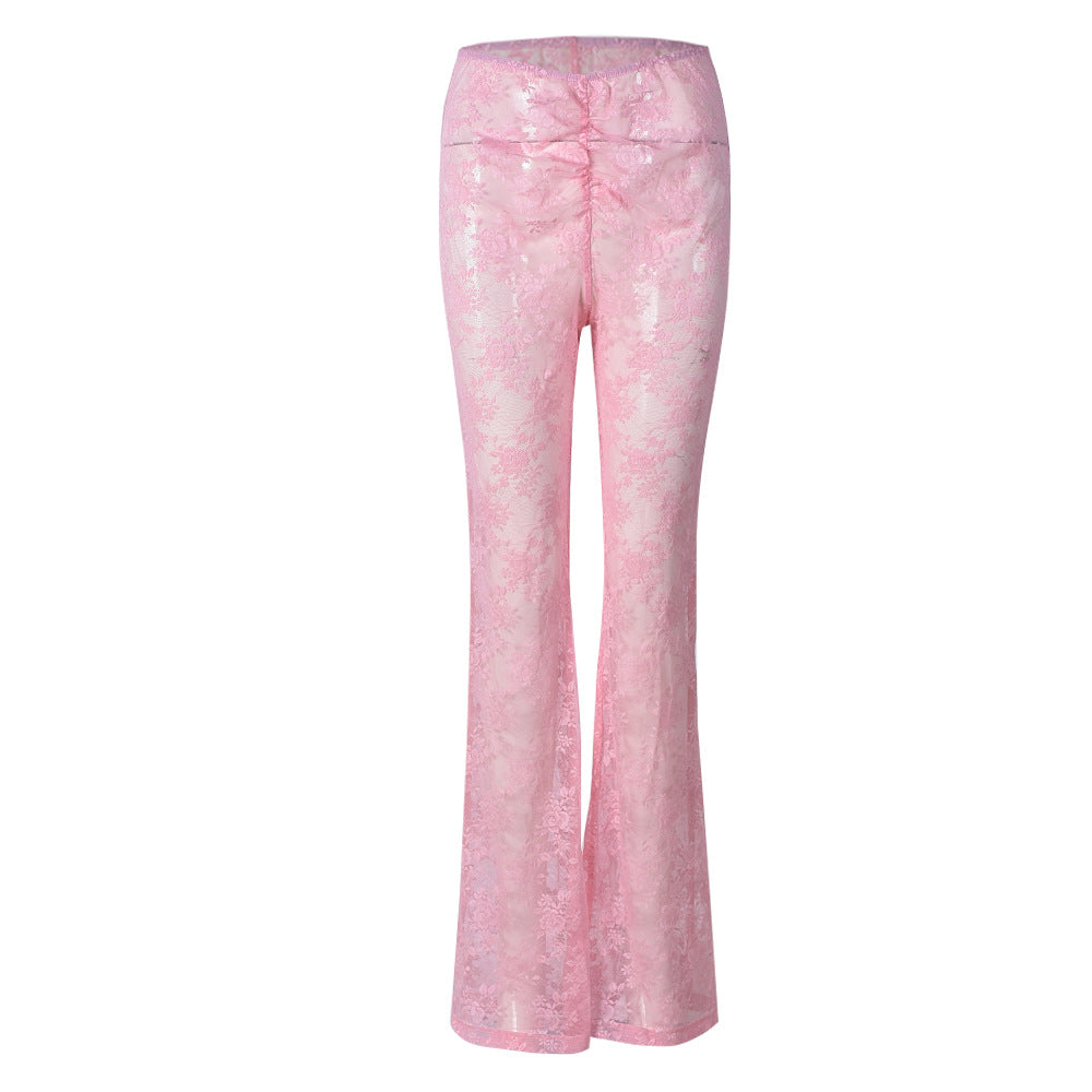 dti cosplay fits 9934 Women's Summer New Sexy Slim-Fit Lace Mesh Transparent Outer Wear Skinny Trousers