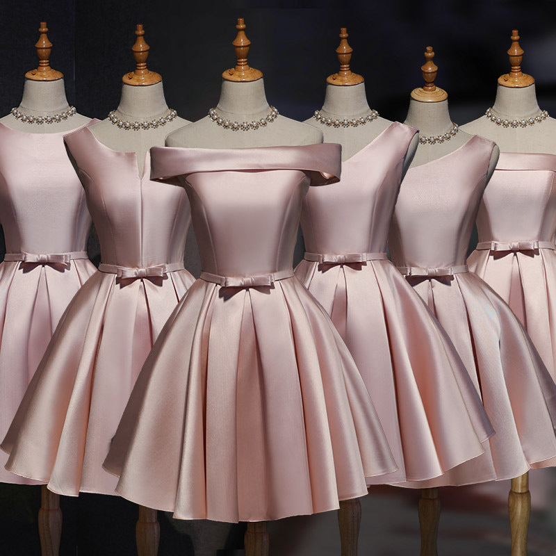 prom dresses Bridesmaid Dress Short Pink New Autumn Sisters Dress Bridesmaid Group Banquet Evening Dress Host Dress