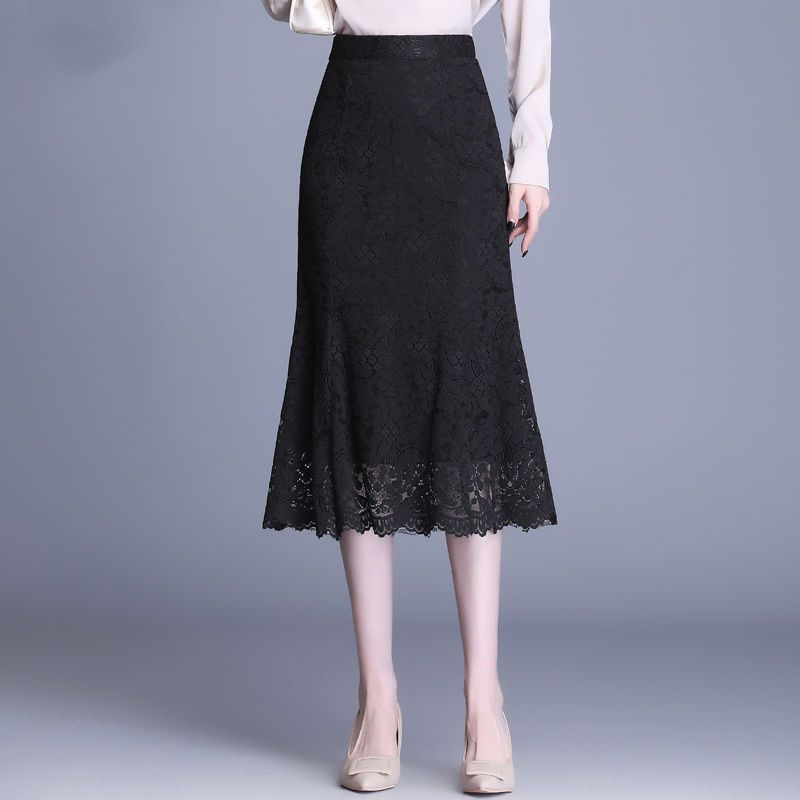 fashion outfits Pink Women's Lace Fishtail Skirt Autumn Skirt Elegant Mid-Length Hip Skirt Fashion