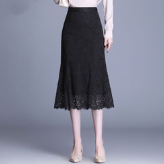 fashion outfits Pink Women's Lace Fishtail Skirt Autumn Skirt Elegant Mid-Length Hip Skirt Fashion