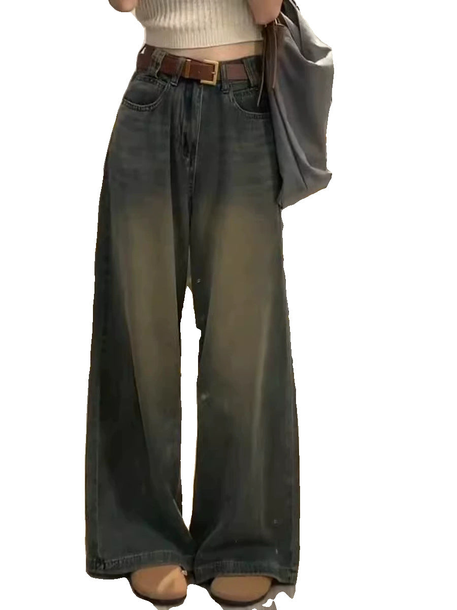 concert outfit Plus Size American High Street Wide Leg Jeans Women's Retro Draping Slimming Loose High Waist Straight Mop Pants