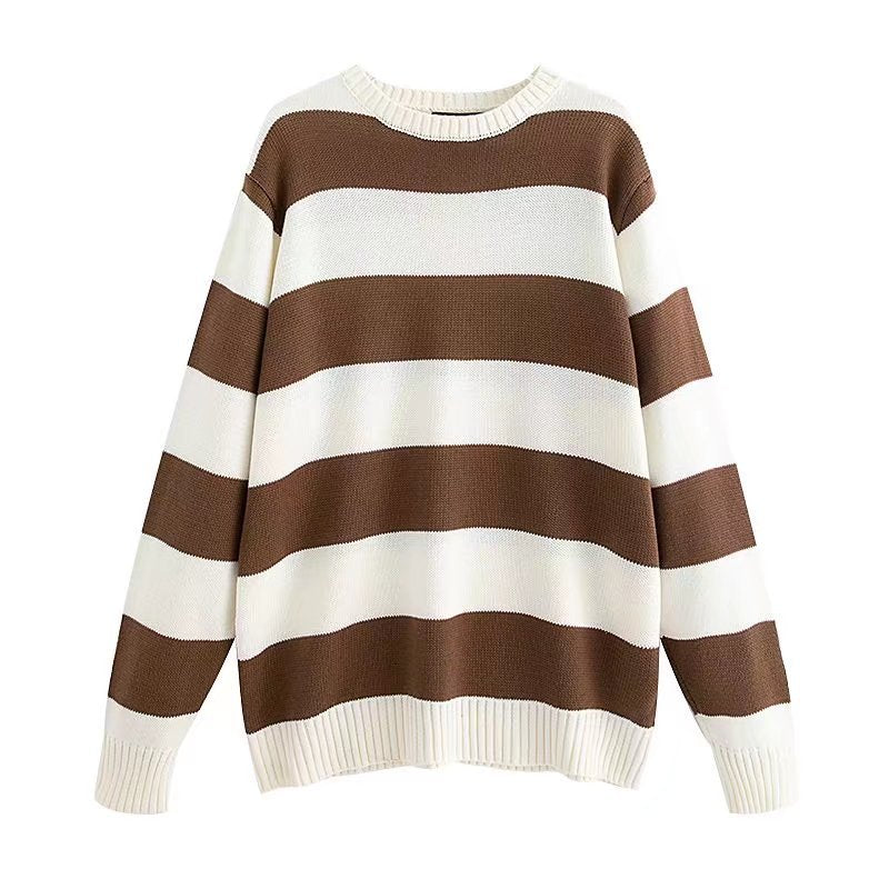 fall outfits women BM Style American Striped Sweater Long Sleeve BM Loose Comfortable Lazy Striped Pullover Sweater Top