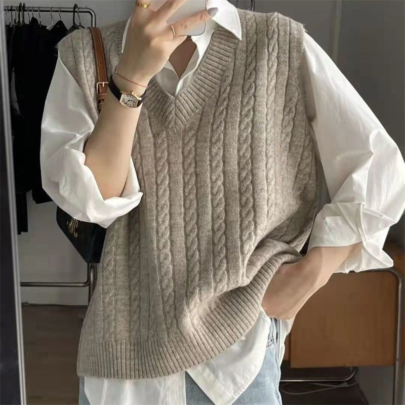 guys clothing styles Vest Vest V-neck Sweater Women's Outer Wear Solid Color New Loose Knitted Western Style Women's Outer Wear Sleeveless Top Women's Clothing