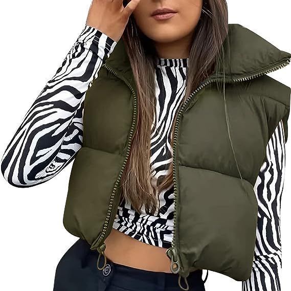 fall outfits women Women's Sleeveless Cotton-Padded Jacket Lightweight down Cotton Vest Winter Stand Collar Thickened Warm Short Vest for Women