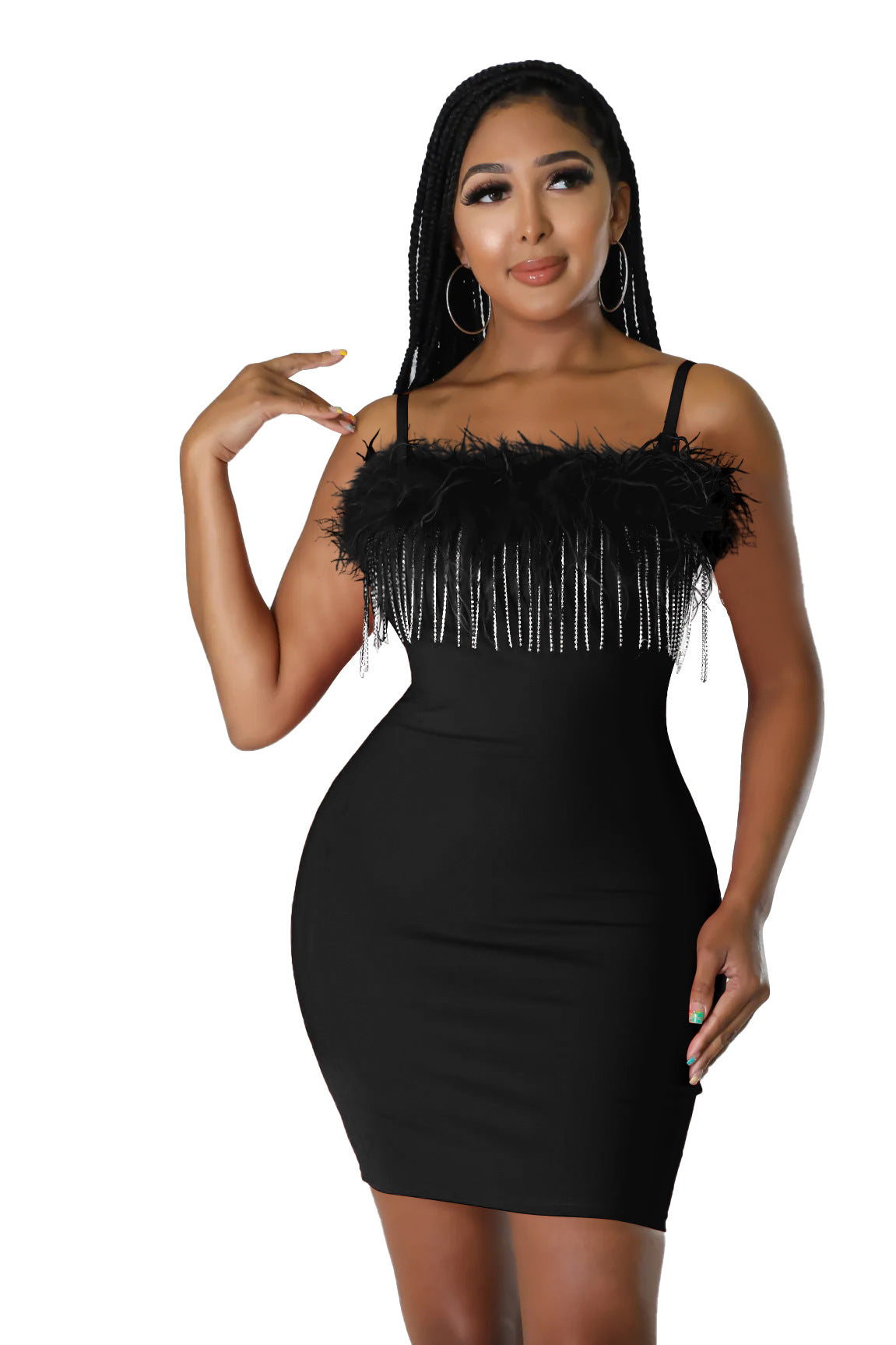 birthday outfit Fashion Women's Solid Color Zipper Sling Brick Chain Feather Dress Female