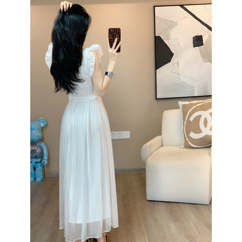 black sweater dress outfit French Style Dress Women's Summer Elegant Waist Slimming White Fairy Dress