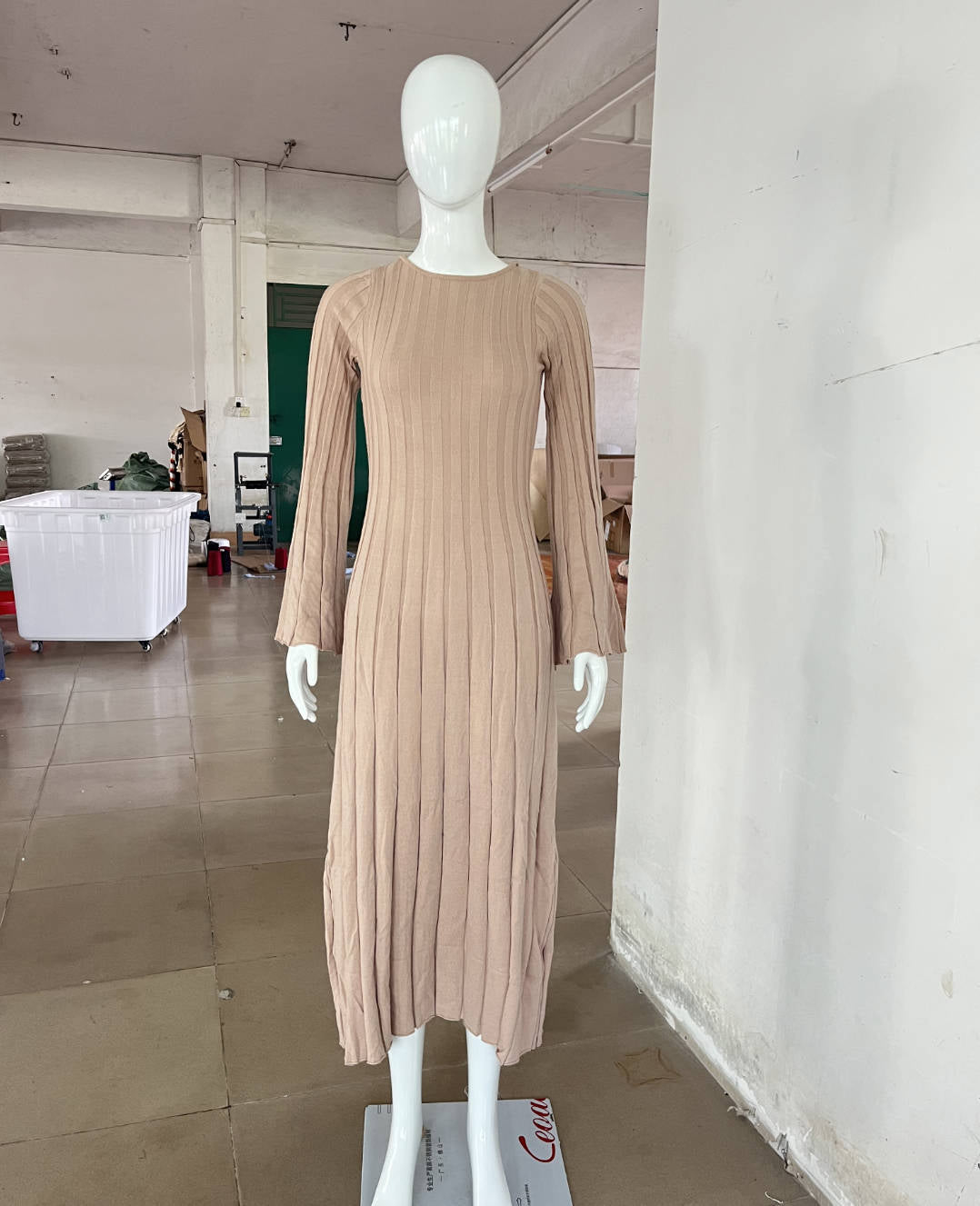 suit 3 Colors Autumn and Winter Dress Casual Cored Yarn Slimming round Neck Big Pit Strip Backless A- line Knitted Dress for Women