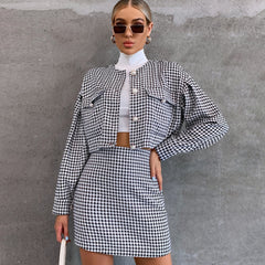 fashion outfits Casual Fashion Suit Short Long Sleeve Single-Breasted Top High Waist Hip Skirt Sports Two-Piece Set