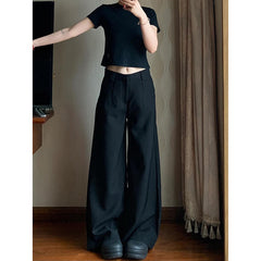 fashion outfits Plus Size Black Straight Suit Wide-Leg Pants Women's Summer High Waist Draping Loose Slimming Casual Mopping Pants