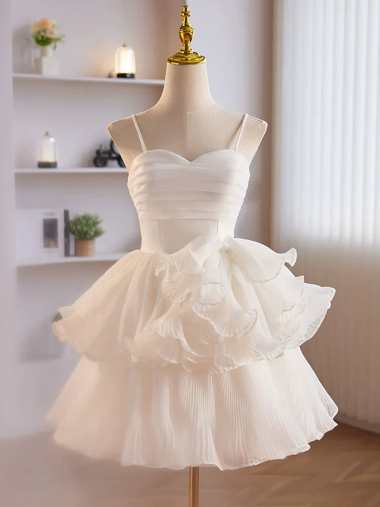 BXOXO Cute Sweetheart Neck Organza White Prom Dress, White Homecoming Dresses