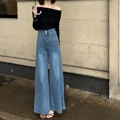 90s streetwear Super Wide-Leg Denim Skirt for Women Spring and Summer New Korean Style High Waist Slimming Wide-Leg Mopping Pants