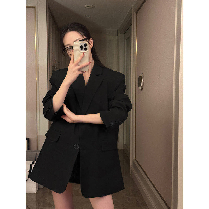 tailgate outfit black women Black Suit Jacket Spring and Autumn Korean Style Elegant Small Casual Fried Street Suit