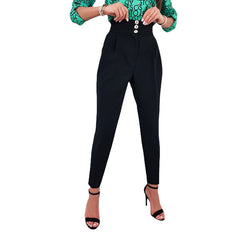 curvy casual outfits New Solid Color Casual Suit Pants Button Decorative Formal Pants Mid-Waist Straight Pants