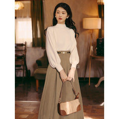 outfit inspo French Retro Skirt Winter with Sweater Slimming Western Style Suit Women's Two-Piece Suit Autumn New