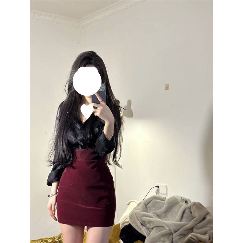 tailgate outfit black women Women's Black Collar Slimming Top High Waist Hip Skirt Women's Spring French Style Suit Trendy