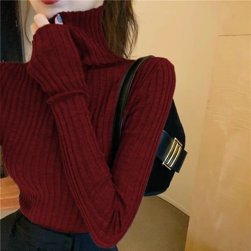 simple winter outfits Autumn and Winter Elegant Pile Collar Sweater Women's Inner Matching Coat Slim Bottoming Pullover Turtleneck Sweater Top