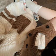 cold weather outfits Contrast Color Stitching Knitted Cardigan 2024 Autumn and Winter Korean Style Large Loose Lazy Style Sweater Coat