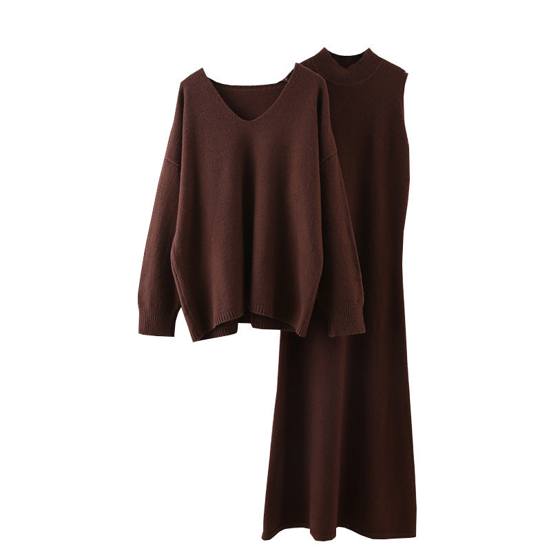 duo costumes High-End Small Dress Elegant Socialite Fried Street Western Style Gentle Sweater Two-Piece Suit Skirt for Women Autumn and Winter