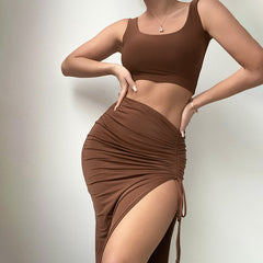 frat outfits Fashion Women's Clothing Summer New Slim-Fit Navel Strap Top Two-Piece Sexy Skirt Suit