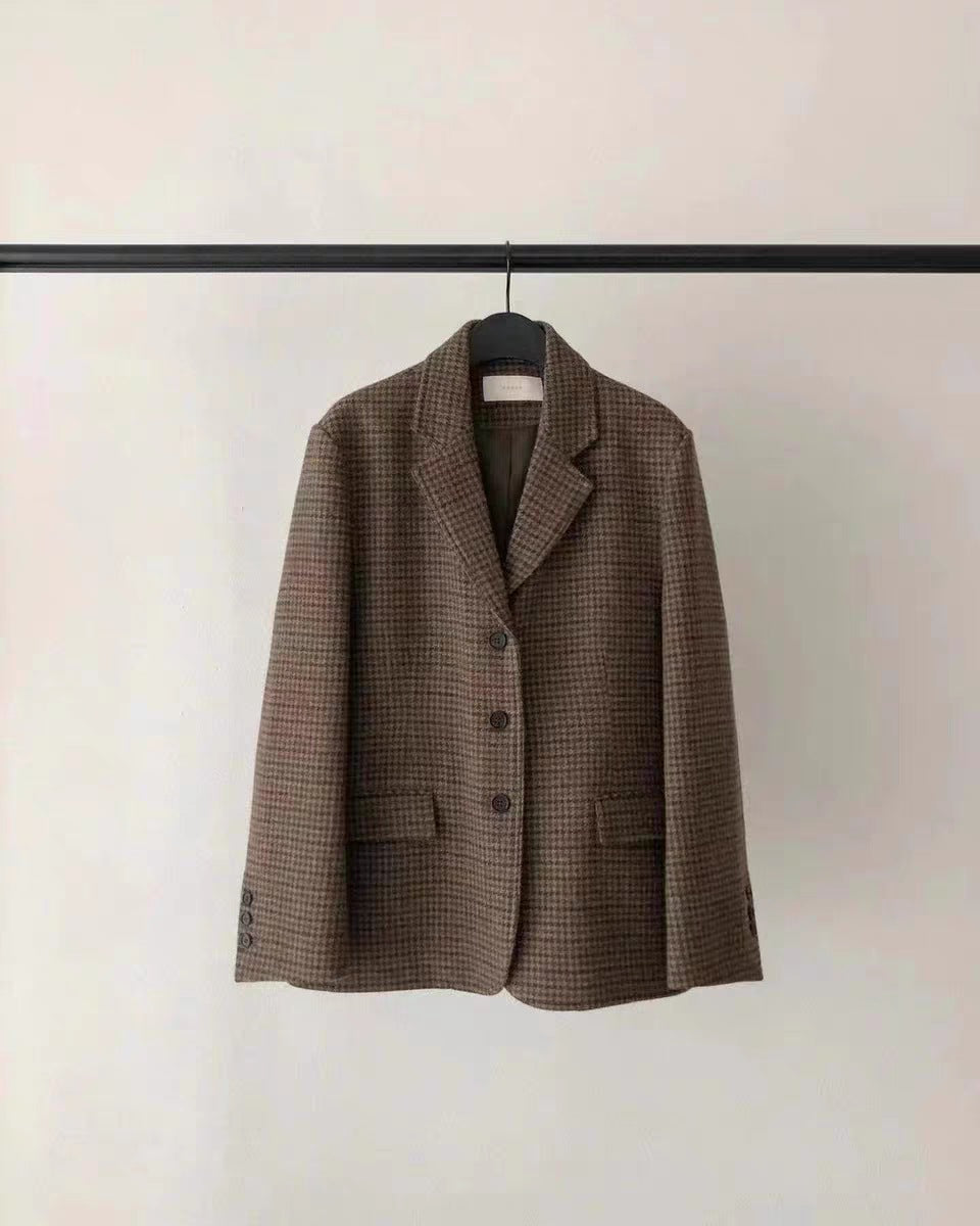 leapord halloween outfit Autumn Elegant Retro Fine Plaid Wool Suit Jacket