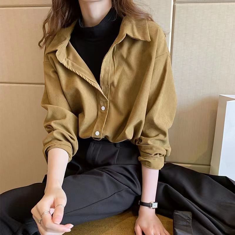 casual outfits Fake Two-Piece Top Western Style Autumn and Winter Long Sleeve New Loose Niche Shirt Outer Wear Thickened Bottoming Shirt