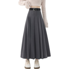 outfit ideas Skirt Women's Autumn and Winter High Waist Slimming Pleated Skirt Belt Large Swing High Waist Suit Elegant Fashion Mid-Length Skirt