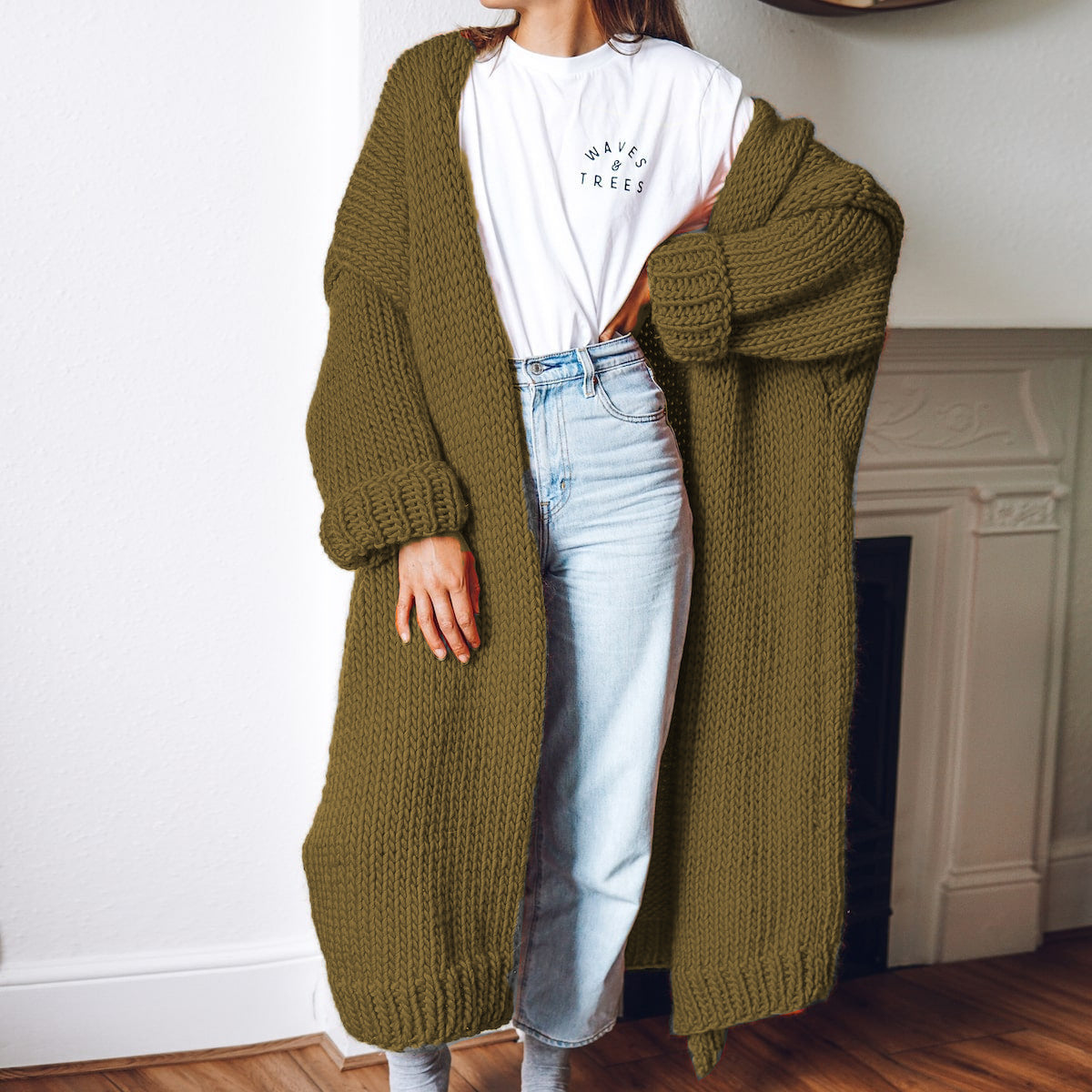 fall outfits Plus Size Knitted Cardigan Women's Mid-Length Loose Casual Fashion Sweater Coat Women