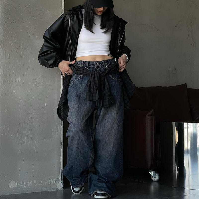 2000s fashion Hot Selling Sexy Low Waist Loose Denim Trousers 2024 New Draping Straight Slimming Mopping Pants