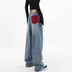 outfit ideas for school Women's Wide-Leg Jeans Autumn New Loose High Waist Draping Versatile Mopping Pants Pocket Dark Blue Straight Pants