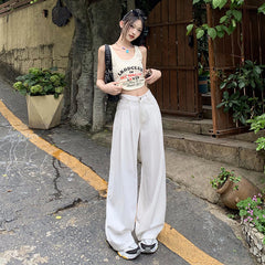 work outfits women White Straight Jeans Women's High Waist Spring and Summer New Slimming Loose Wide Leg Mop Pants