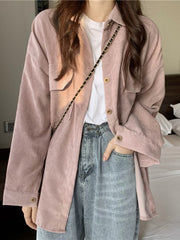 fall outfits aesthetic Early Spring Loose Mid-Length Shirt Retro Hong Kong Style Long Sleeve Corduroy Coat Women's Clothing Design Sense Niche Shirt