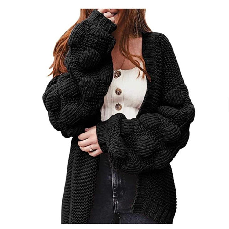 rainy day outfit New Knitted Cardigan Solid Color Loose Large Sweater Short Sleeve Coat Sleeve Three-Dimensional Ball Women