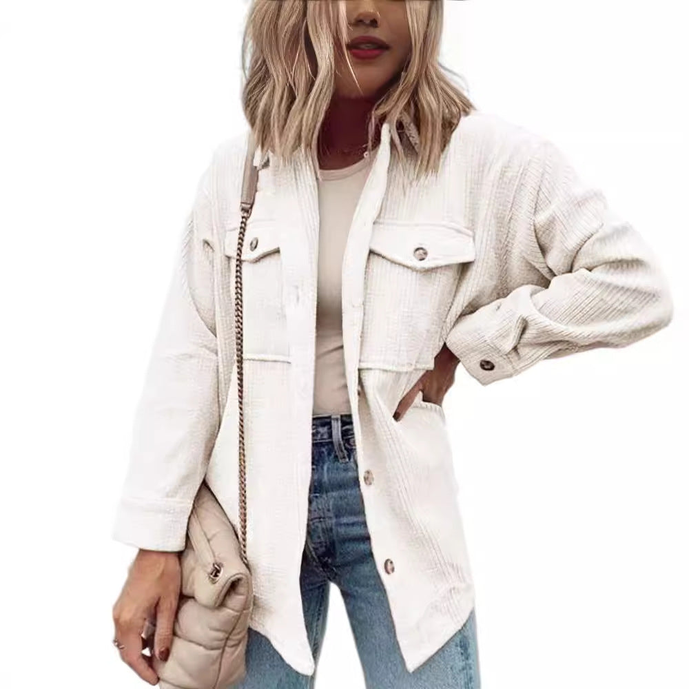 dti outfits Autumn and Winter New Cardigan Pocket Coat Lapel Corduroy Single-Breasted Shirt