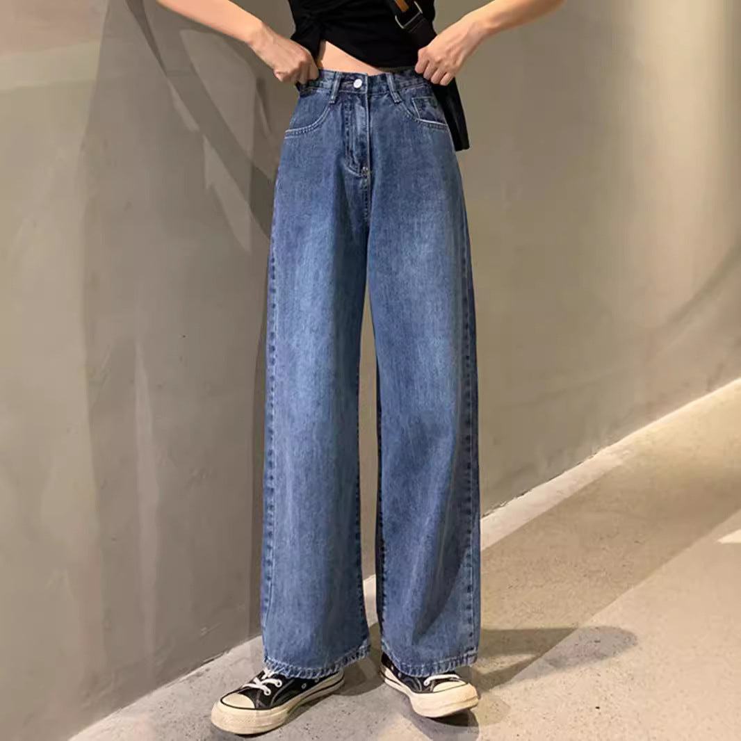 business casual outfits plus Size Women's Jeans Autumn Loose High Waist Slimming Straight Wide Leg Mopping Pants