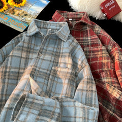 grunge outfits Korean Style Men's Retro Contrast Color Plaid Shirt Men's and Women's Autumn New Style Atmosphere Couple's Shirt Loose Coat